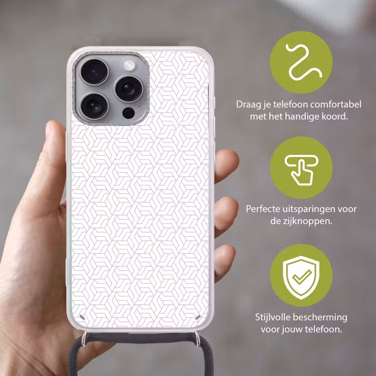 Grafisch - Patroon - Modern - Hexagon Hoesje iPhone 16 Pro Max met koord klein 804 -sfeer2_NL