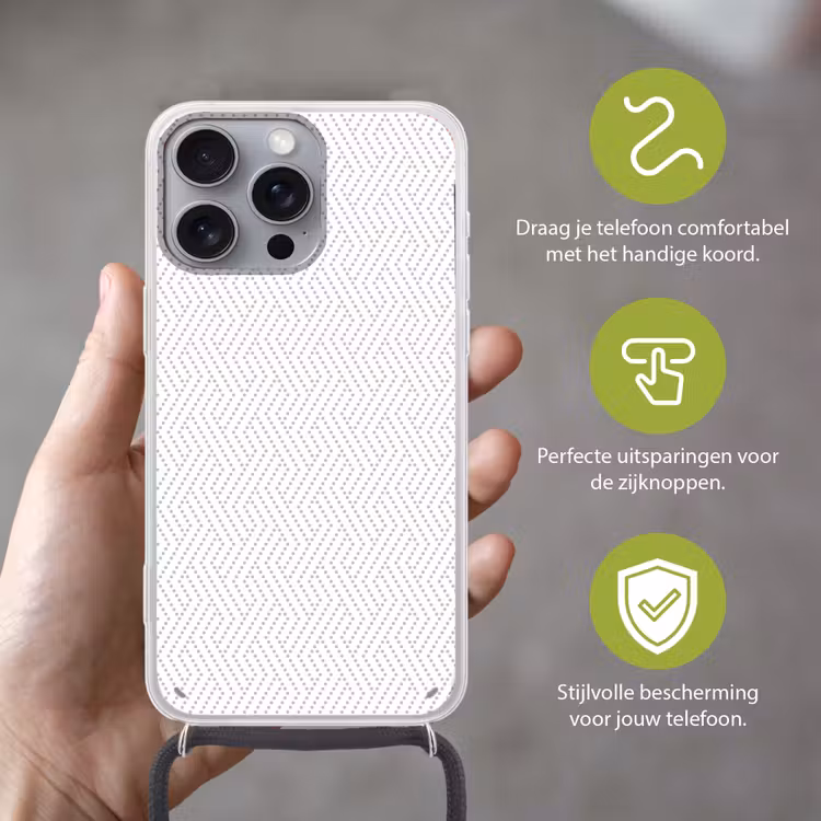 Grafisch - Patroon - Modern - Stippen Hoesje iPhone 16 Pro Max met koord klein 804 -sfeer2_NL