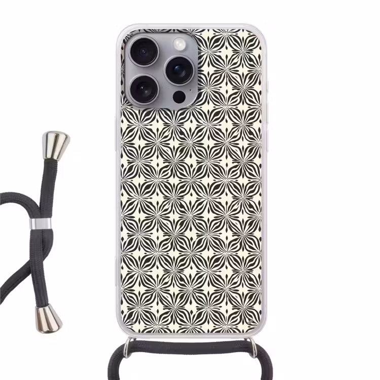 Grafisch - Patroon - Zwart Hoesje iPhone 16 Pro Max met koord klein 804 -3d
