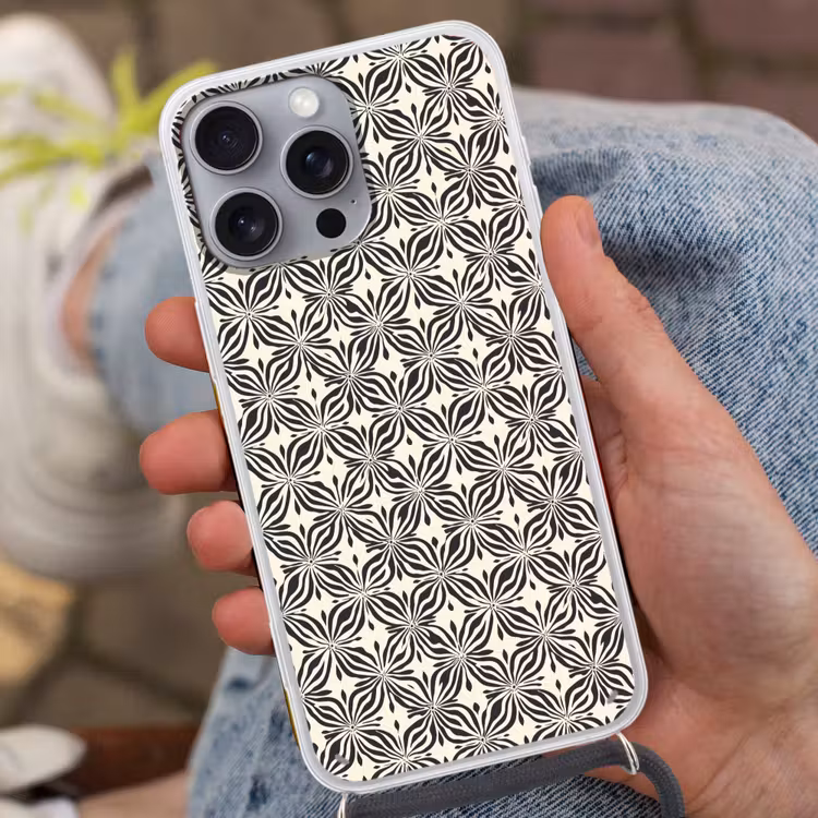 Grafisch - Patroon - Zwart Hoesje iPhone 16 Pro Max met koord klein 804 -sfeer3