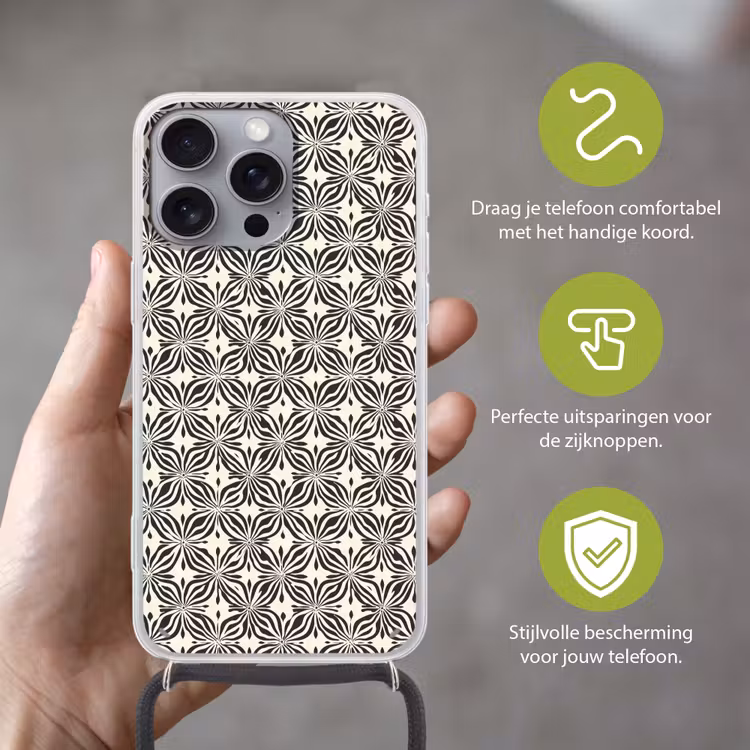 Grafisch - Patroon - Zwart Hoesje iPhone 16 Pro Max met koord klein 804 -sfeer2_NL
