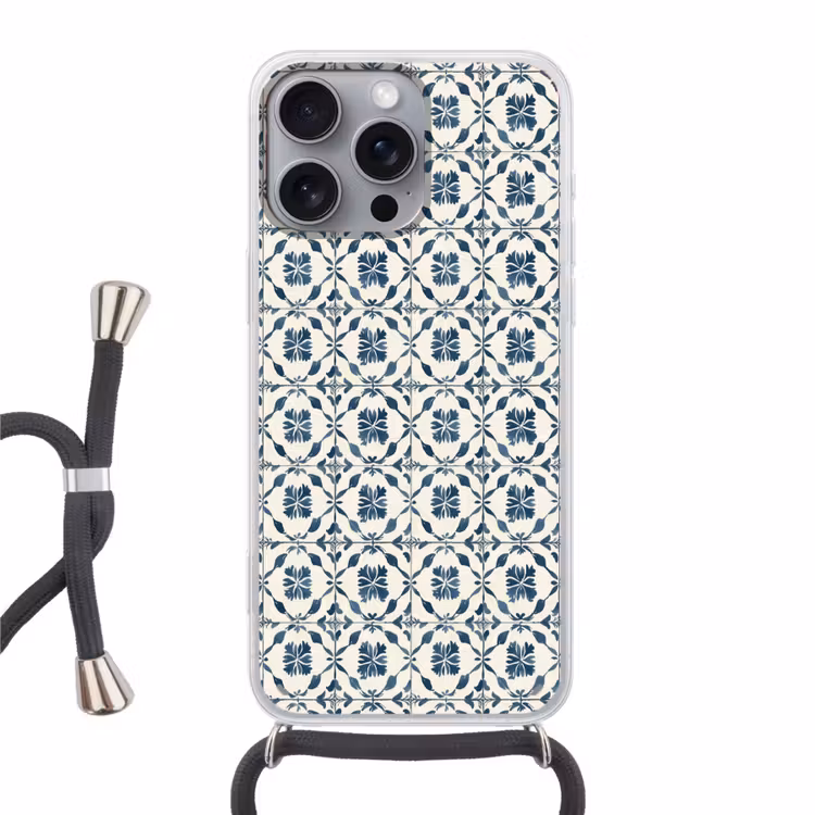 Grafisch - Tegel - Blauw Hoesje iPhone 16 Pro Max met koord klein 804 -3d