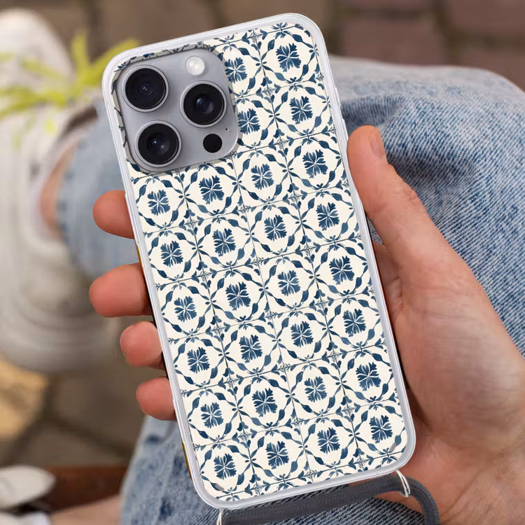 Grafisch - Tegel - Blauw Hoesje iPhone 16 Pro Max met koord klein 804 -sfeer3
