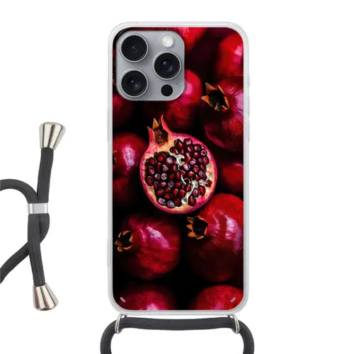 Granaatappel - Rood - Fruit Hoesje iPhone 16 Pro Max met koord klein -3d