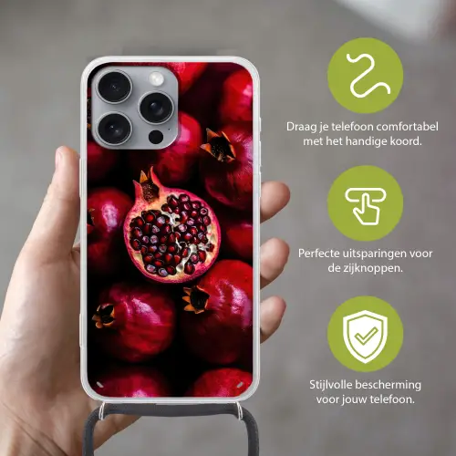 Granaatappel - Rood - Fruit Hoesje iPhone 16 Pro Max met koord klein -sfeer2_NL