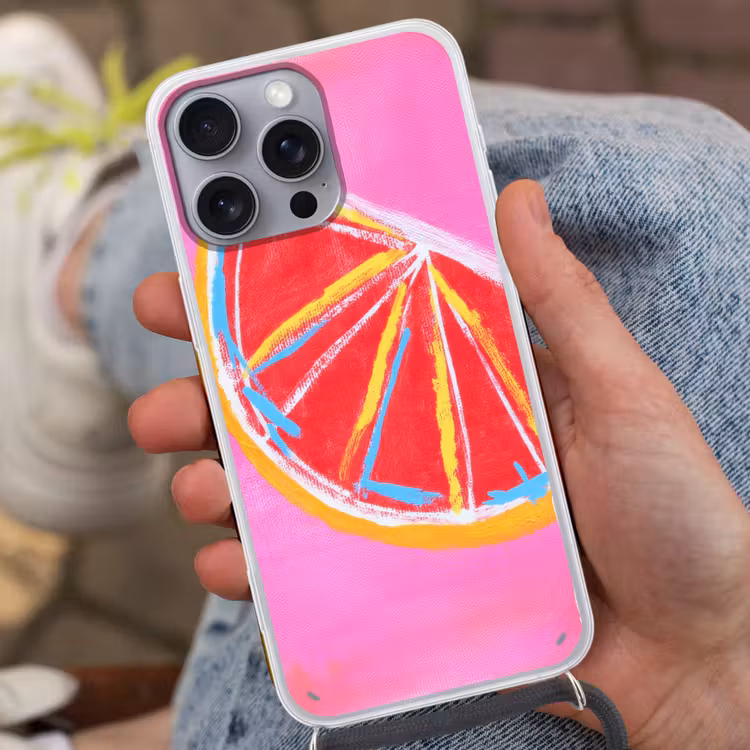 Grapefruit - Geschilderd - Roze - Strepen Hoesje iPhone 16 Pro Max met koord klein -sfeer3