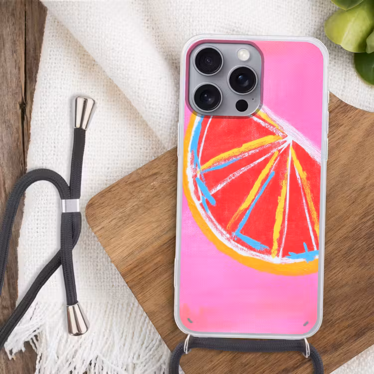 Grapefruit - Geschilderd - Roze - Strepen Hoesje iPhone 16 Pro Max met koord klein -sfeer4