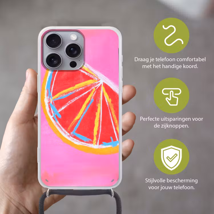 Grapefruit - Geschilderd - Roze - Strepen Hoesje iPhone 16 Pro Max met koord klein -sfeer2_NL