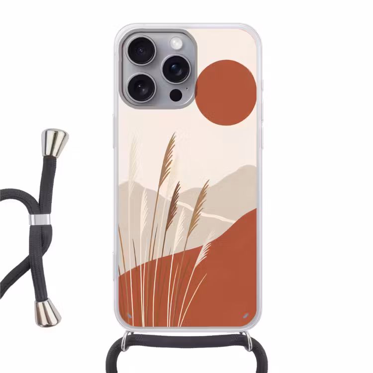 Gras - Landschap - Natuur - Abstract - Beige Hoesje iPhone 16 Pro Max met koord klein -3d
