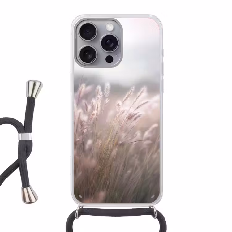 Graspluimen - Wind - Beige - Mistig Hoesje iPhone 16 Pro Max met koord klein -3d