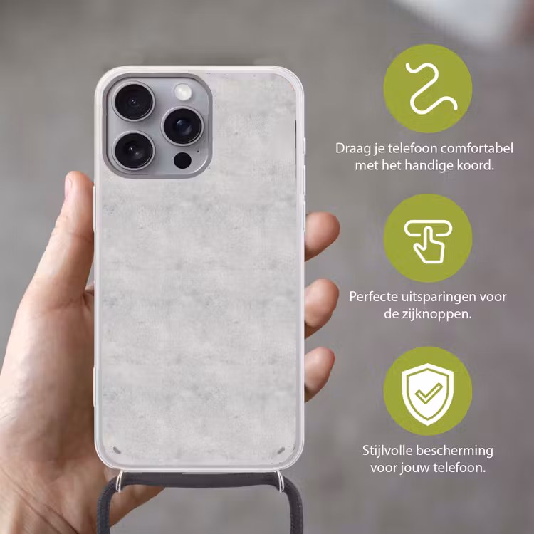 Grijs - Beton - Neutraal Hoesje iPhone 16 Pro Max met koord klein 804 -sfeer2_NL