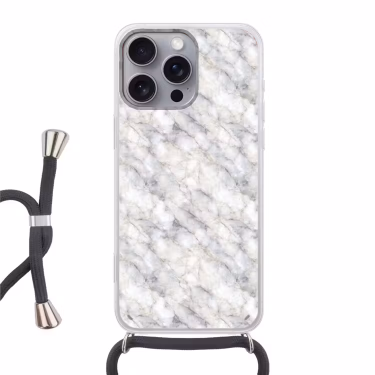 Grijs - Marmer - Gedetailleerd Hoesje iPhone 16 Pro Max met koord klein 804 -3d