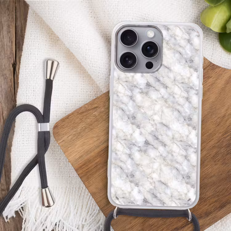 Grijs - Marmer - Gedetailleerd Hoesje iPhone 16 Pro Max met koord klein 804 -sfeer4