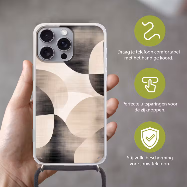 Grillige vormen - Subtiele overgangen - Dynamisch Hoesje iPhone 16 Pro Max met koord klein -sfeer2_NL
