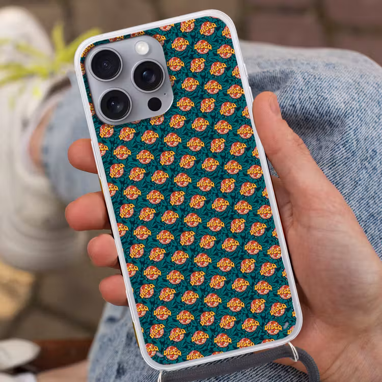 Groen - Disco - Patroon Hoesje iPhone 16 Pro Max met koord klein 804 -sfeer3