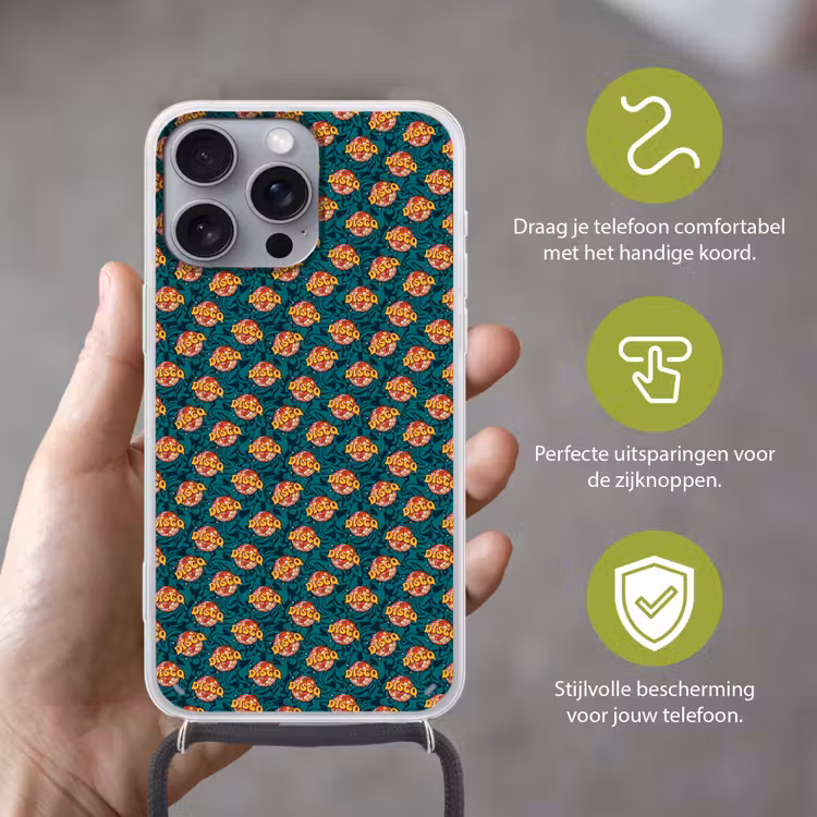 Groen - Disco - Patroon Hoesje iPhone 16 Pro Max met koord klein 804 -sfeer2_NL
