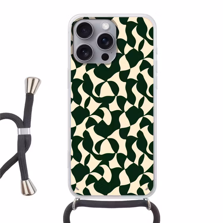 Groen - Organische vlakken - Crème Hoesje iPhone 16 Pro Max met koord klein 804 -3d