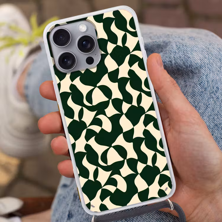 Groen - Organische vlakken - Crème Hoesje iPhone 16 Pro Max met koord klein 804 -sfeer3