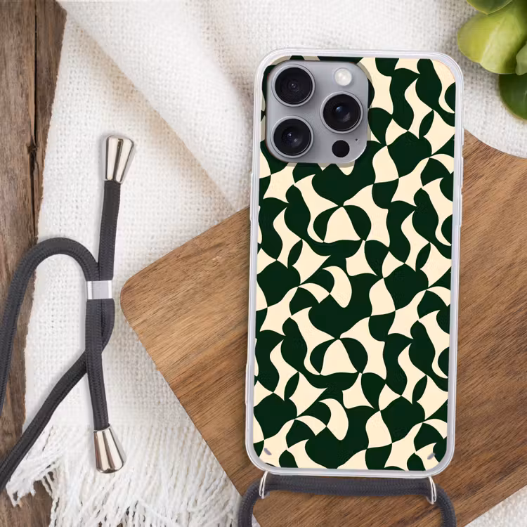 Groen - Organische vlakken - Crème Hoesje iPhone 16 Pro Max met koord klein 804 -sfeer4