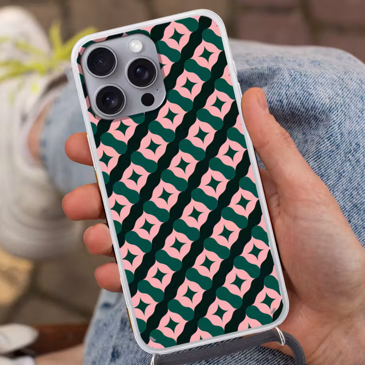 Groen - Roze - Retro - Sterren Hoesje iPhone 16 Pro Max met koord klein 804 -sfeer3