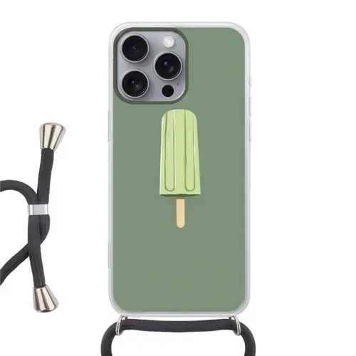 Groen - Waterijsje - Stokje - Illustratie Hoesje iPhone 16 Pro Max met koord klein -3d