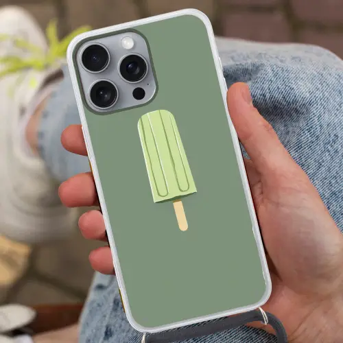 Groen - Waterijsje - Stokje - Illustratie Hoesje iPhone 16 Pro Max met koord klein -sfeer3