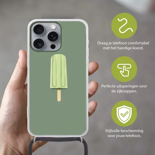 Groen - Waterijsje - Stokje - Illustratie Hoesje iPhone 16 Pro Max met koord klein -sfeer2_NL