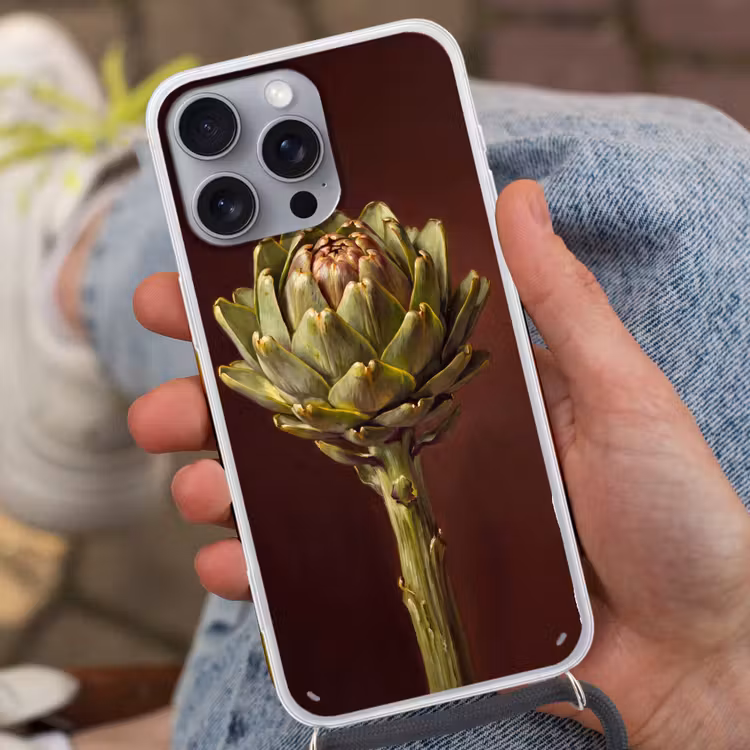 Telefoonhoesje met koord - Groente - Artisjok - Groen - Groente - Artisjok - Groen Hoesje iPhone 16 Pro Max met koord klein