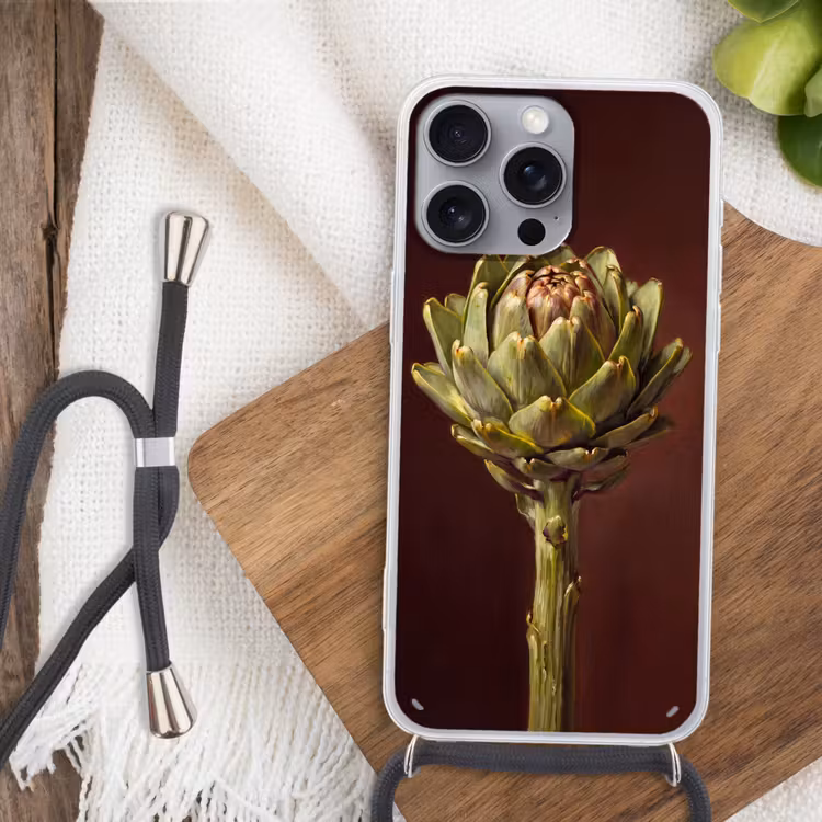 Telefoonhoesje met koord - Groente - Artisjok - Groen - Groente - Artisjok - Groen Hoesje iPhone 16 Pro Max met koord klein