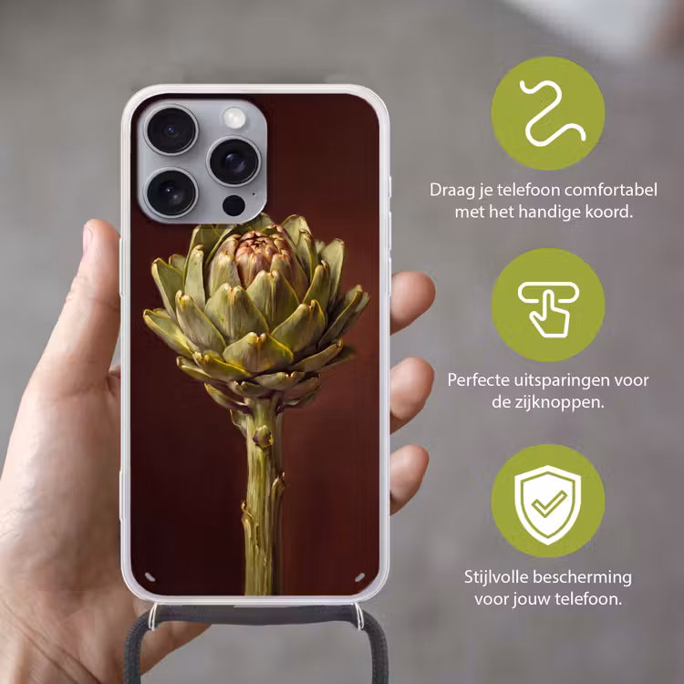 Telefoonhoesje met koord - Groente - Artisjok - Groen - Groente - Artisjok - Groen Hoesje iPhone 16 Pro Max met koord klein