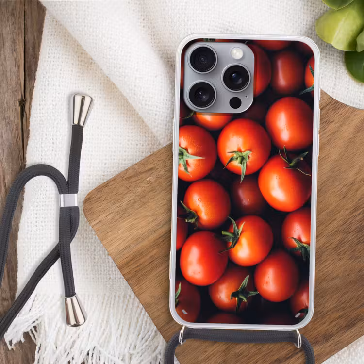 Groente - Rood - Tomaten Hoesje iPhone 16 Pro Max met koord klein -sfeer4