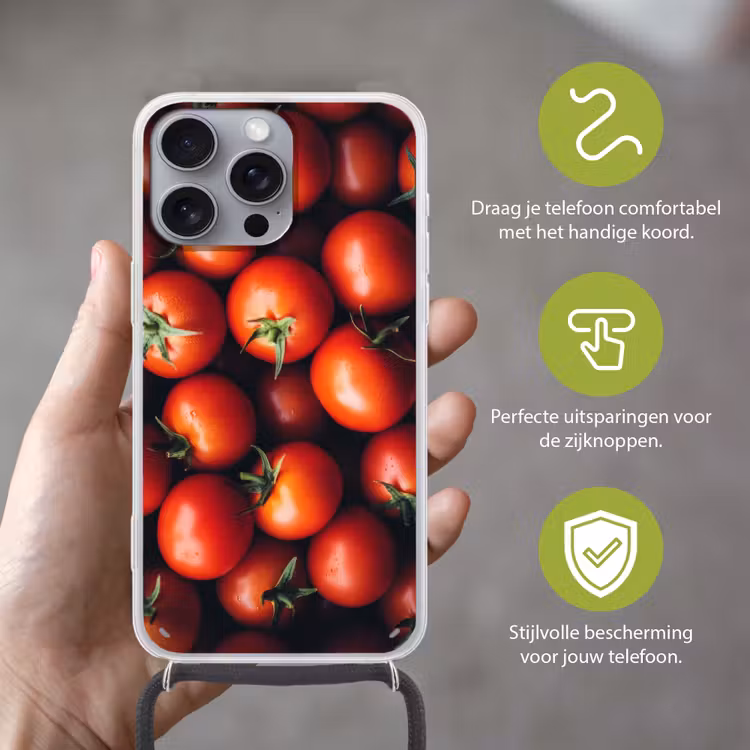 Groente - Rood - Tomaten Hoesje iPhone 16 Pro Max met koord klein -sfeer2_NL
