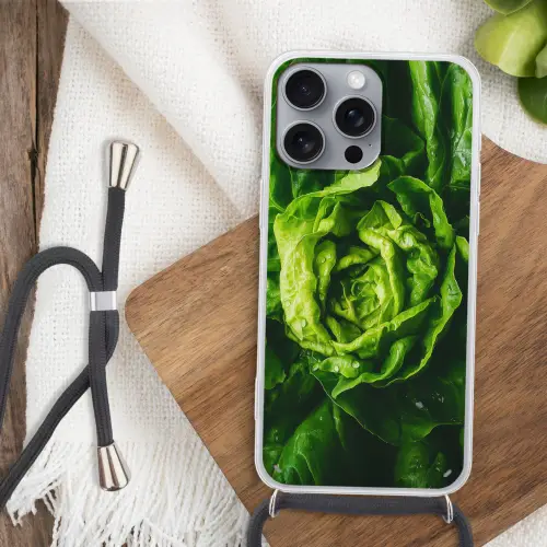 Groente - Sla - Groen Hoesje iPhone 16 Pro Max met koord klein -sfeer4