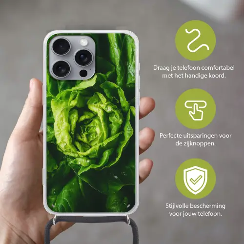 Groente - Sla - Groen Hoesje iPhone 16 Pro Max met koord klein -sfeer2_NL