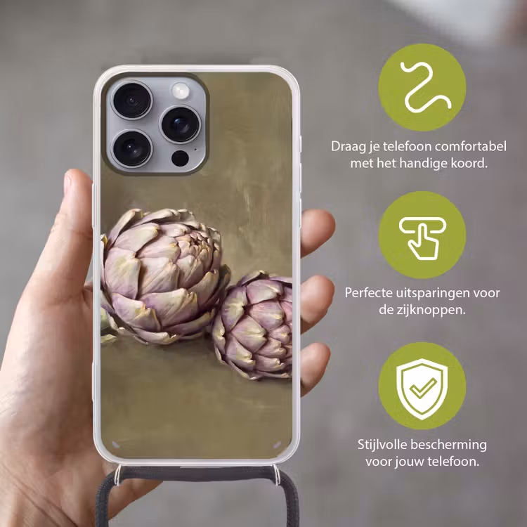 Telefoonhoesje met koord - Groente - Stilleven - Schilderij - Groente - Stilleven - Schilderij Hoesje iPhone 16 Pro Max met koord klein