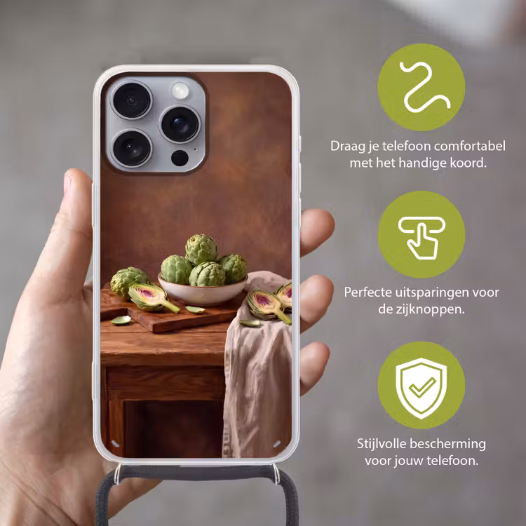 Telefoonhoesje met koord - Groenten - Artisjok - Keuken - Groenten - Artisjok - Keuken Hoesje iPhone 16 Pro Max met koord klein