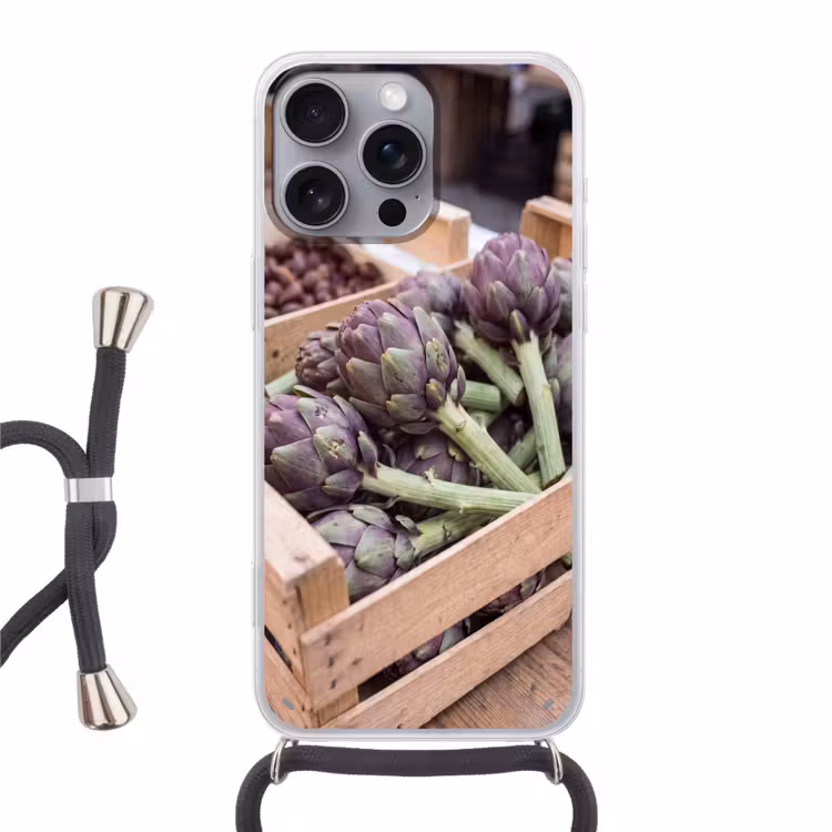 Telefoonhoesje met koord - Groenten - Markt - Vers - Groenten - Markt - Vers Hoesje iPhone 16 Pro Max met koord klein