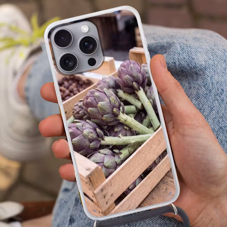 Telefoonhoesje met koord - Groenten - Markt - Vers - Groenten - Markt - Vers Hoesje iPhone 16 Pro Max met koord klein