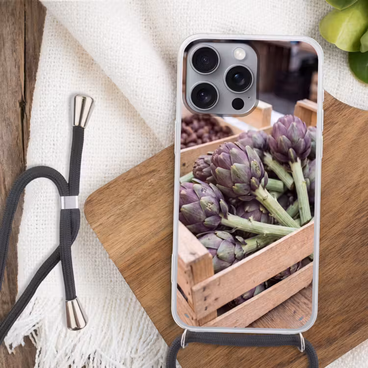 Telefoonhoesje met koord - Groenten - Markt - Vers - Groenten - Markt - Vers Hoesje iPhone 16 Pro Max met koord klein