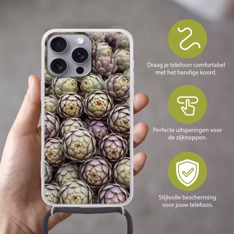Telefoonhoesje met koord - Groenten - Vers - Eten - Groenten - Vers - Eten Hoesje iPhone 16 Pro Max met koord klein