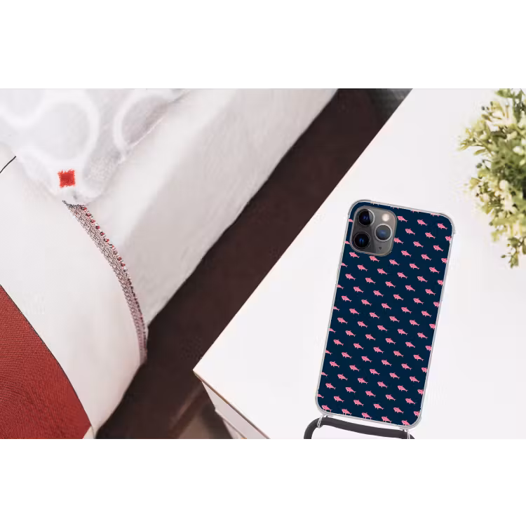 Haaien - Roze - Blauw - Zeedieren Hoesje iPhone 12 Pro met koord klein -kamer
