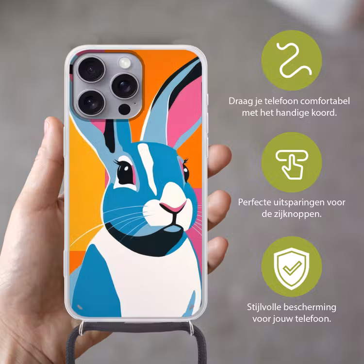 Haas - Kleurvakken - Oren - Roze Hoesje iPhone 16 Pro Max met koord klein -sfeer2_NL