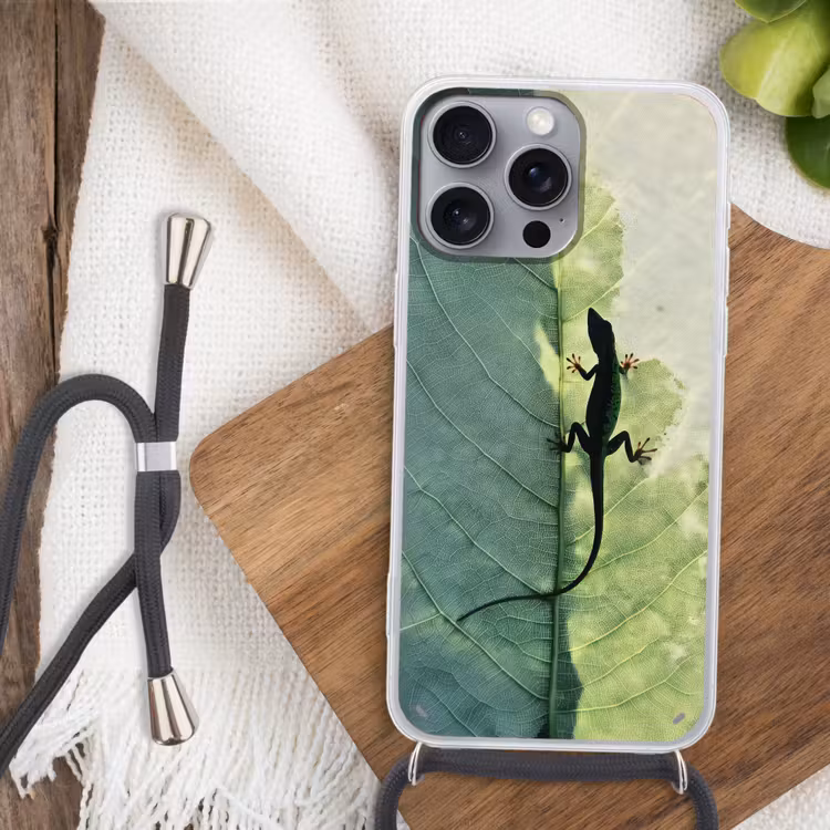 Hagedis - Blad - Nerven - Groen Hoesje iPhone 16 Pro Max met koord klein -sfeer4