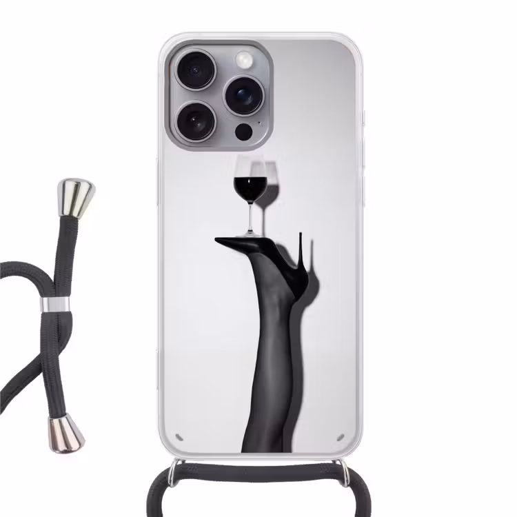 Hak - Wijn - Minimalistisch - Zwart Hoesje iPhone 16 Pro Max met koord klein -3d