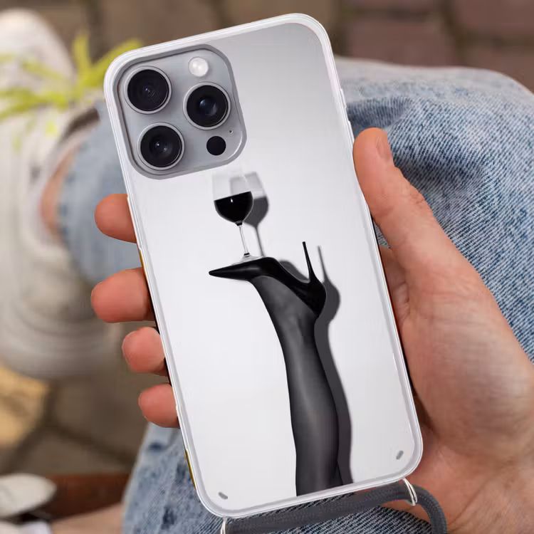 Hak - Wijn - Minimalistisch - Zwart Hoesje iPhone 16 Pro Max met koord klein -sfeer3