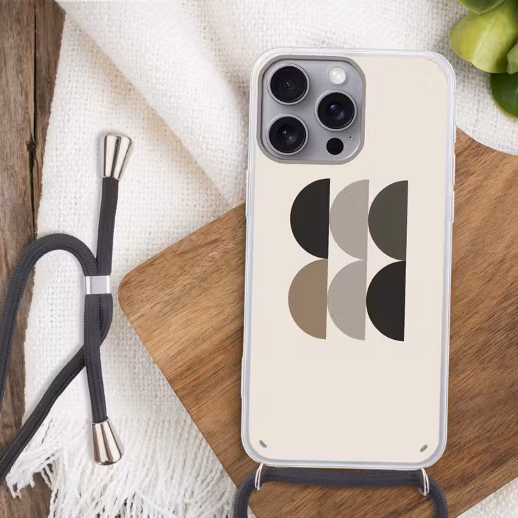 Halve cirkels - Aardetinten - Grafisch Hoesje iPhone 16 Pro Max met koord klein -sfeer4
