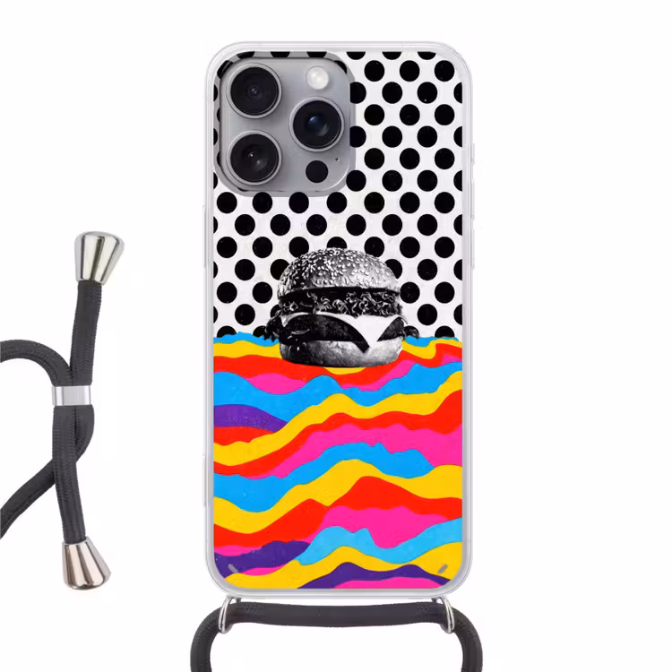 Hamburger - Stippen - Golven - Kleuren Hoesje iPhone 16 Pro Max met koord klein -3d