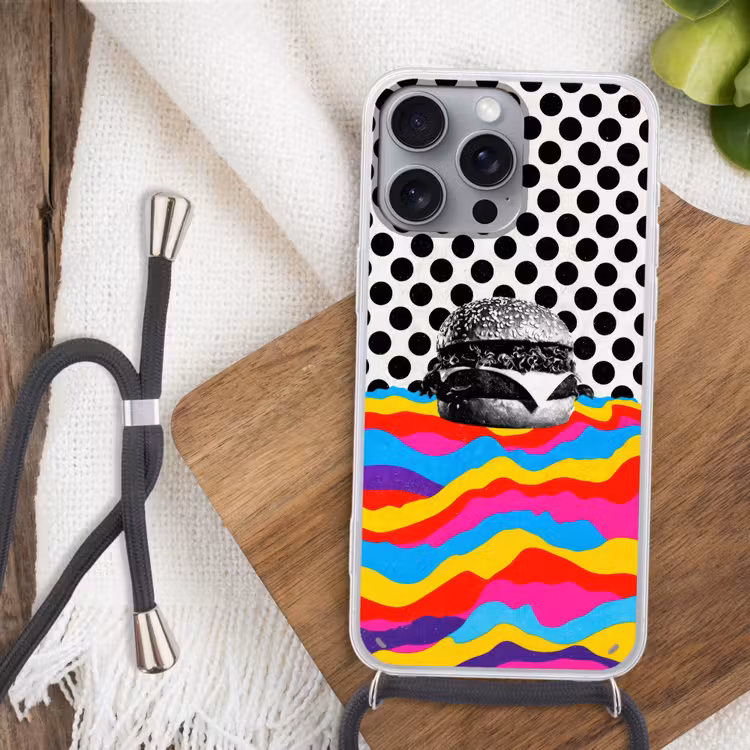 Hamburger - Stippen - Golven - Kleuren Hoesje iPhone 16 Pro Max met koord klein -sfeer4