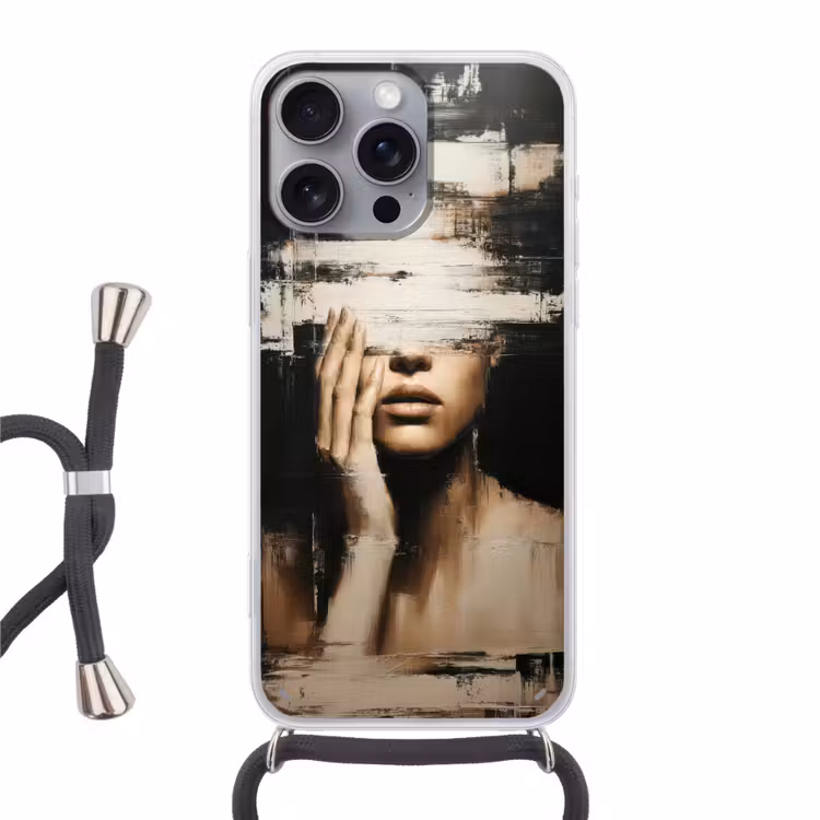 Hand - Gezicht - Strepen - Abstract Hoesje iPhone 16 Pro Max met koord klein -3d