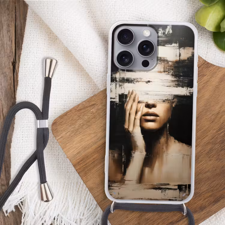 Hand - Gezicht - Strepen - Abstract Hoesje iPhone 16 Pro Max met koord klein -sfeer4